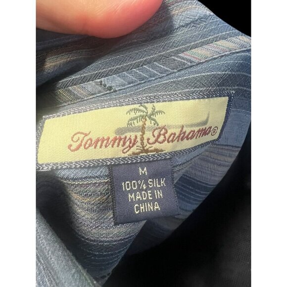 Tommy Bahama Mens Striped Long-Sleeve Button-Down Shirt 100% Silk Blue Beige - Picture 5 of 5